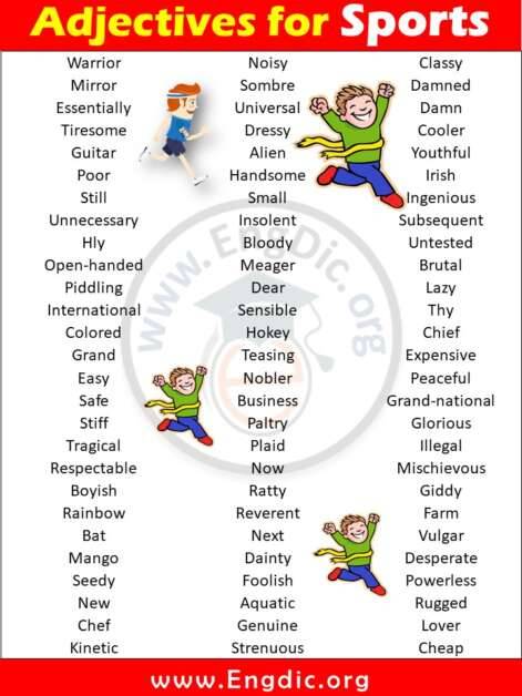 List of Adjectives for Sports | 800+ Sports Vocabulary words in English ...
