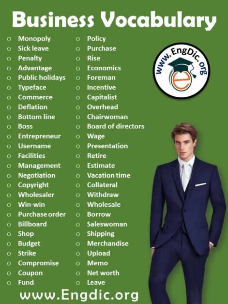 300+ Business Vocabulary Words list in English | Download PDF - EngDic