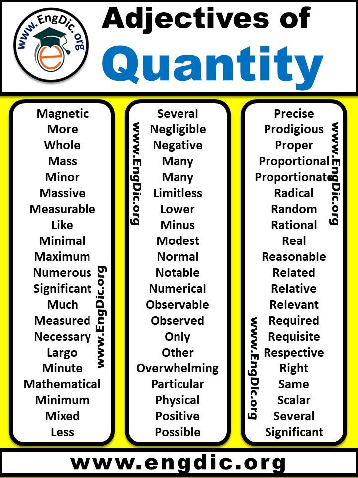 100 List Of Adjectives Of Quantity With PDF EngDic