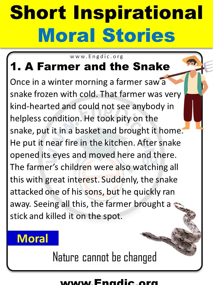 inspirational moral stories for kids (A farmer and the snake)