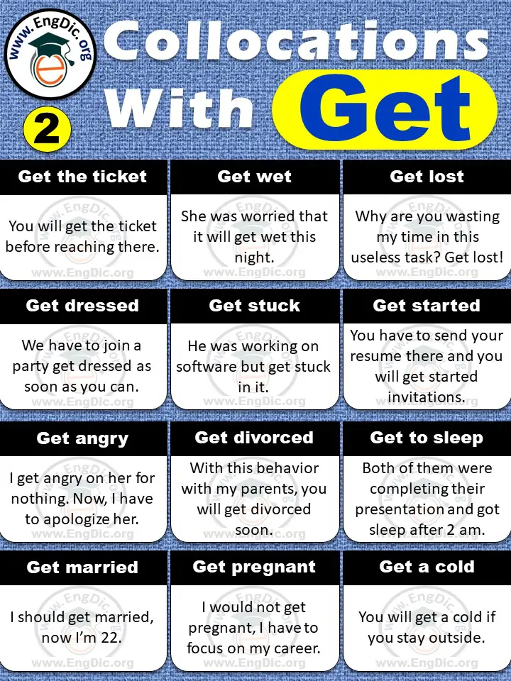 list of common collocations with get