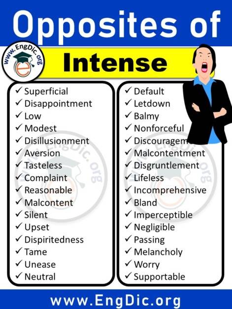 300 Opposite Of Intense Antonyms Of Intense Example Sentences EngDic