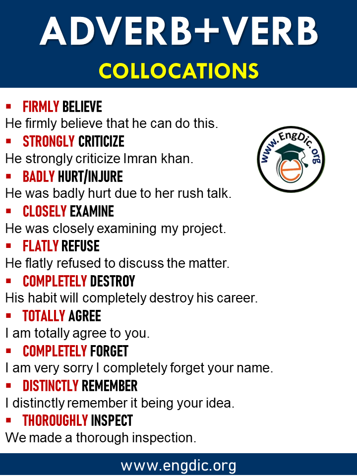 list of Verb adverb collocation