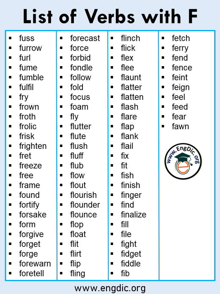 list of verbs with f
