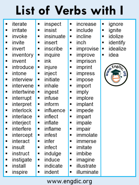 List of Verbs A to Z PDF and Infographics - EngDic