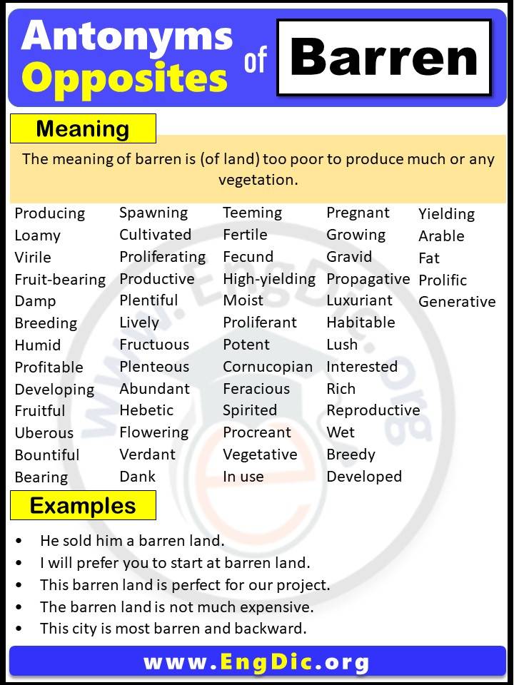 Opposite of Barren, Antonyms of Barren (Example Sentences)