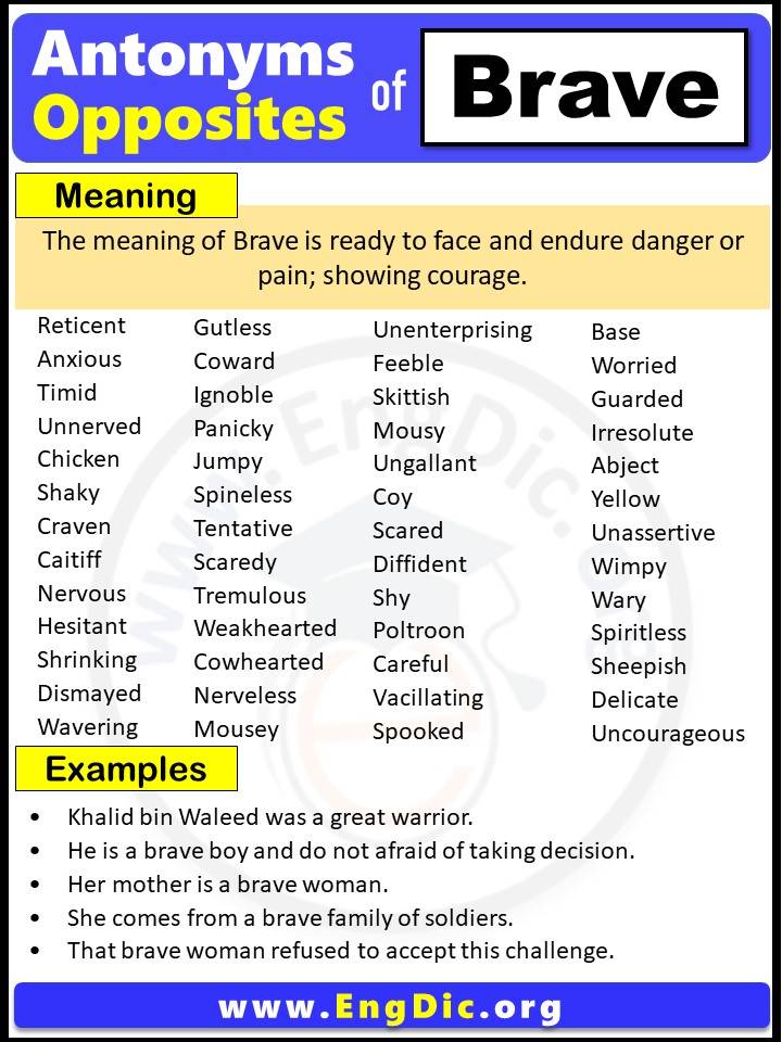 Opposite of Brave, Antonyms of Brave with meaning and Example Sentences in English PDF