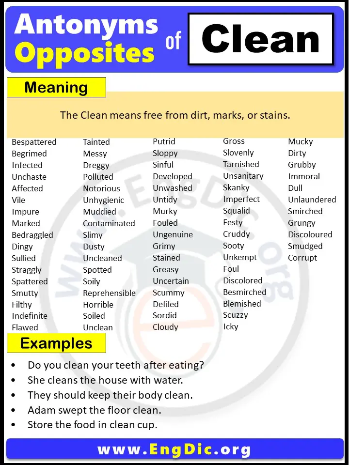 Opposite of Clean, Antonyms of Clean (Example Sentences)