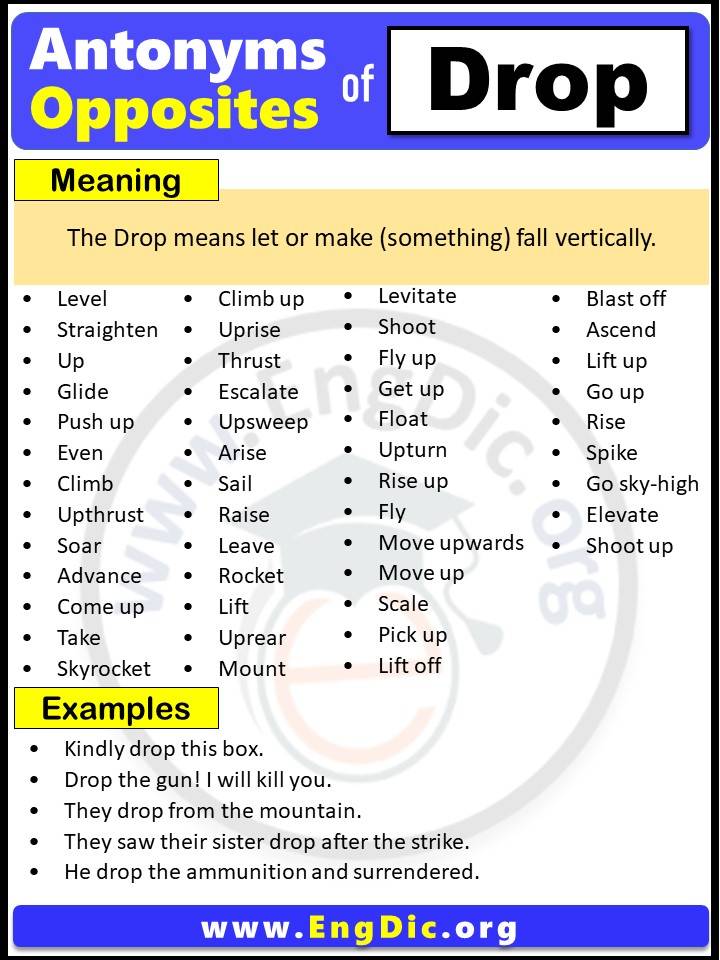 Opposite of Drop, Antonyms of Drop with meaning and Example Sentences in English PDF