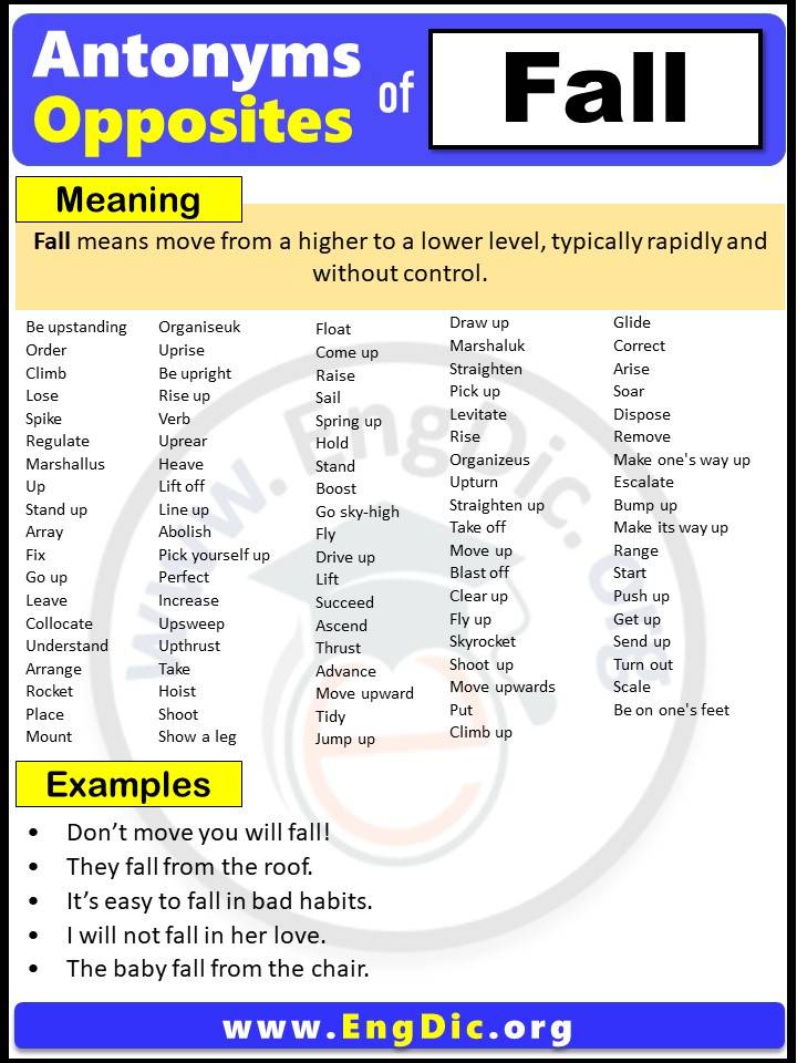 Opposite of Fall, Antonyms of Fall with meaning and Example Sentences in English PDF