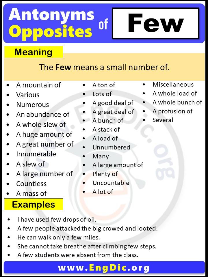 Opposite of Few, Antonyms of Few, Few meaning and Example Sentences in English PDF