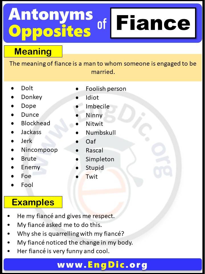 Opposite of Fiance, Antonyms of fiance with meaning and Example Sentences in English PDF