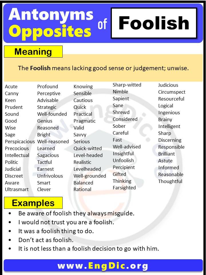 Foolish Is The Opposite Of Archives EngDic