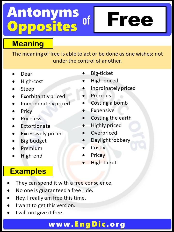 Opposite of Free, Antonyms of free with meaning and Example Sentences in English PDF