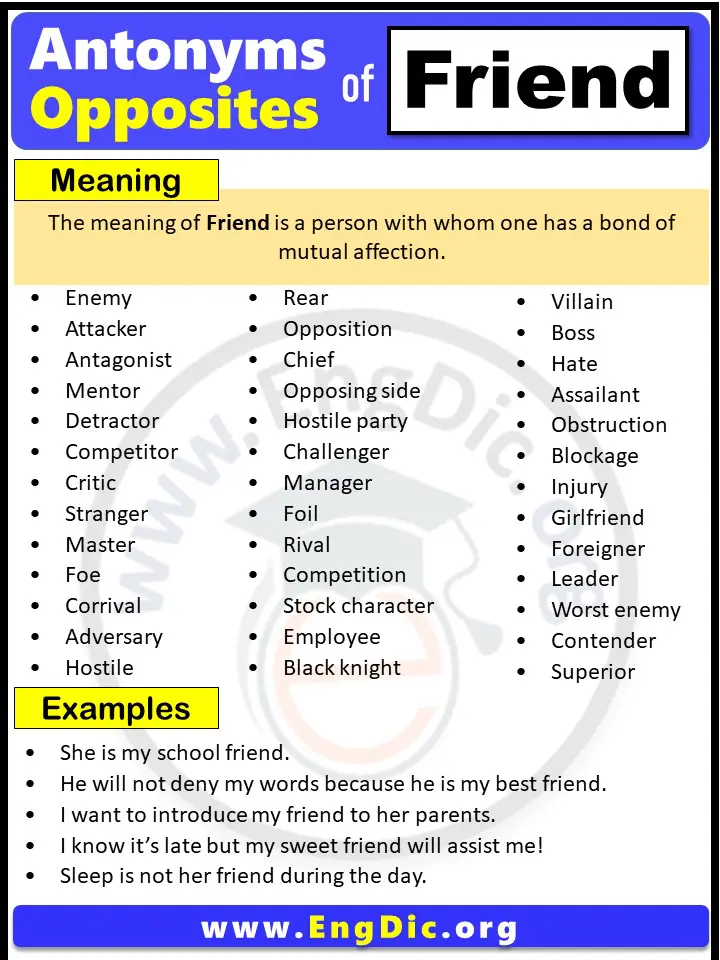 Opposite of Friend, Antonyms of Friend (Example Sentences)