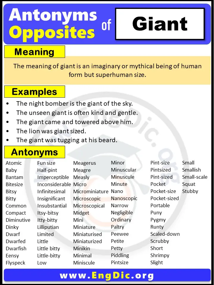 Opposite of Giant, Antonyms of Giant (Example Sentences)