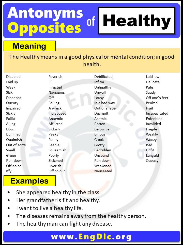 Opposite of Healthy, Antonyms of Healthy with meaning and Example Sentences in English PDF