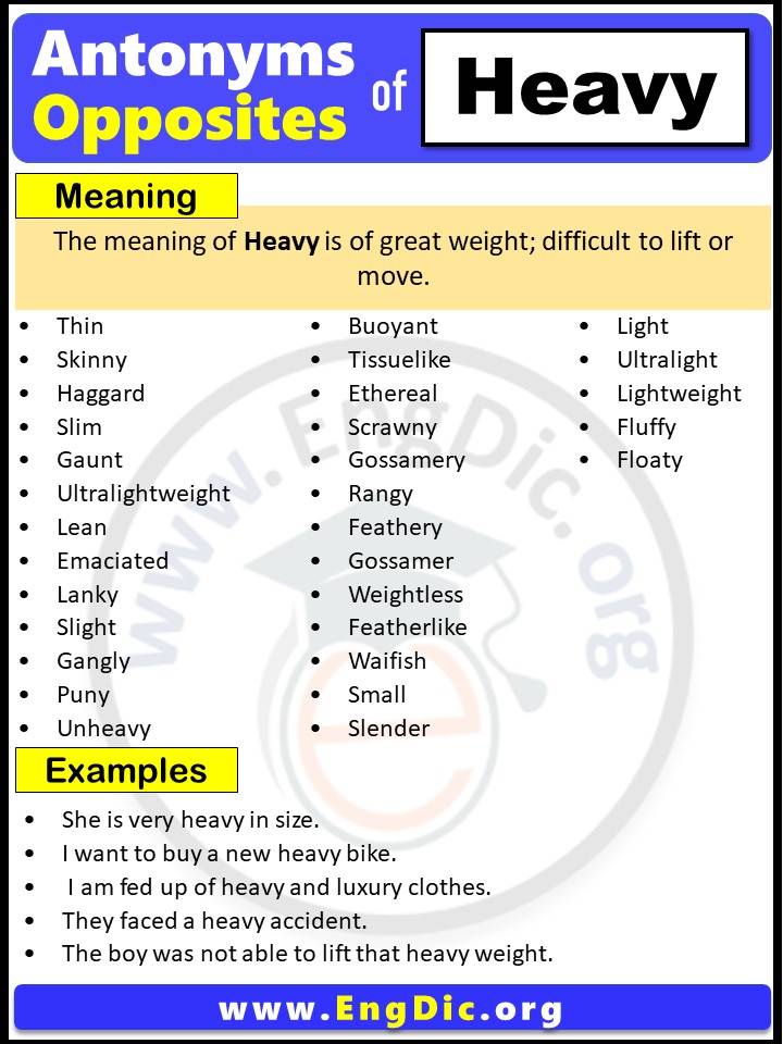 Opposite of Heavy, Antonyms of Heavy (Example Sentences)