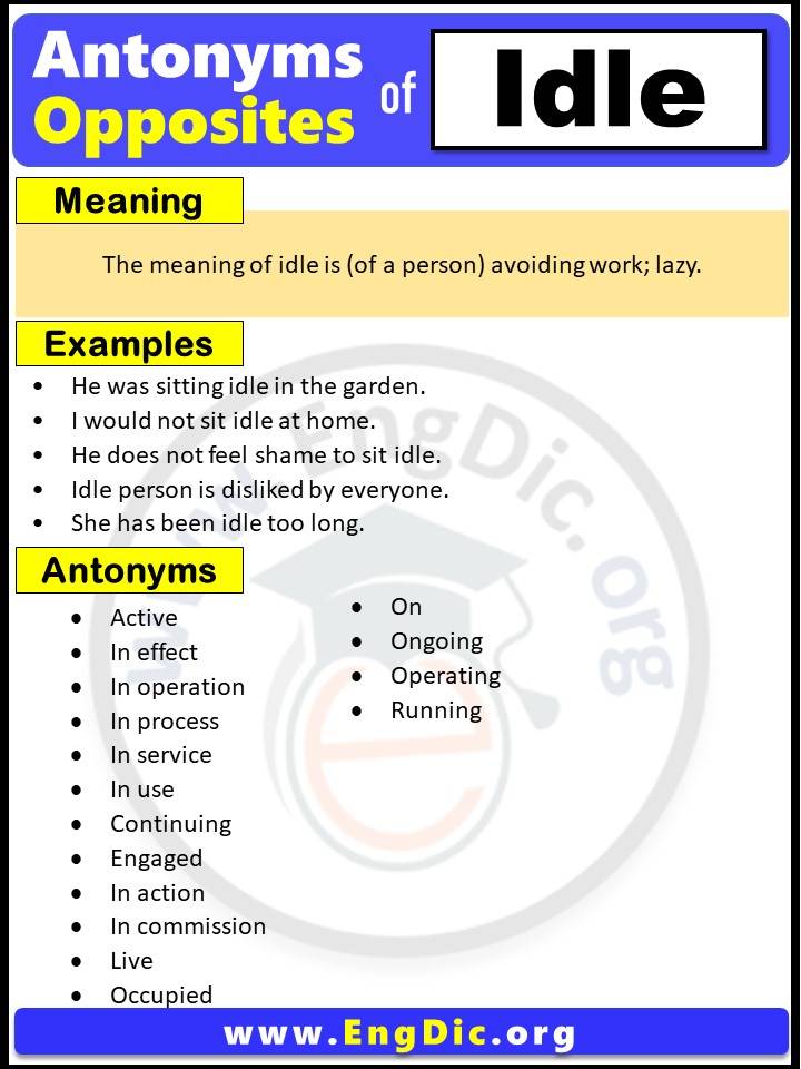 Opposite of Idle, Antonyms of idle with meaning and Example Sentences in English PDF