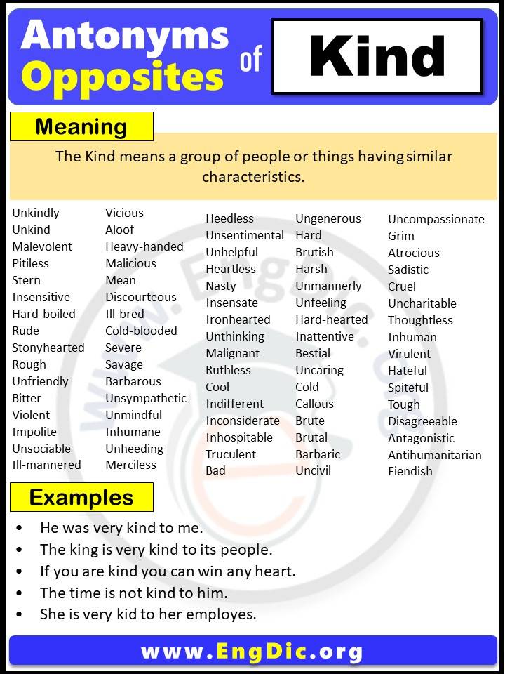 Antonyms Of Kind Pdf Archives EngDic   Opposite Of Kind Antonyms Of Kind With Meaning And Example Sentences In English PDF 