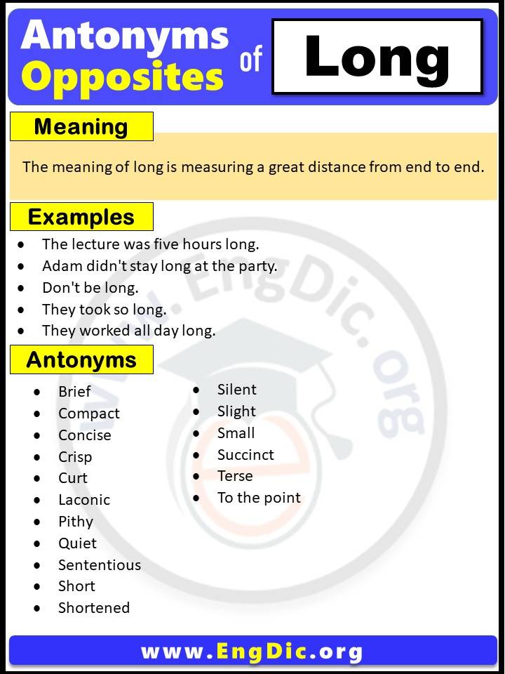 Opposite of Long, Antonyms of long with meaning and Example Sentences in English PDF