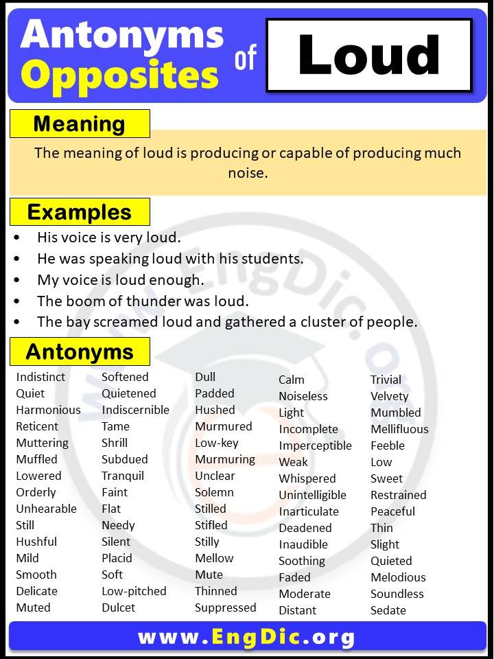 Opposite of Loud, Antonyms of loud with meaning and Example Sentences in English PDF