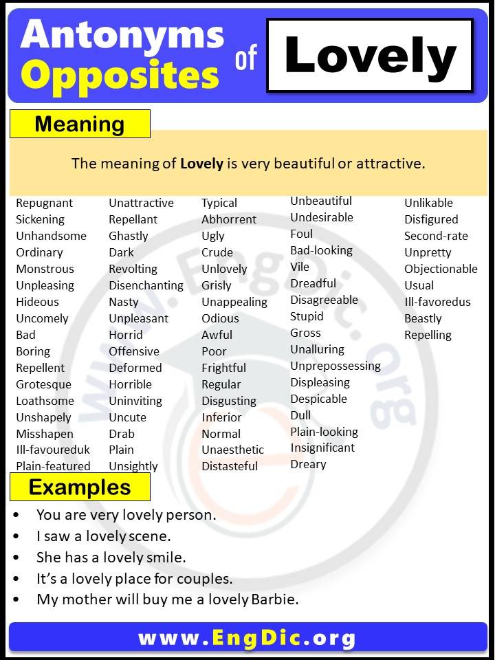 Opposite of Lovely, Antonyms of Lovely, Lovely meaning and Example Sentences in English PDF