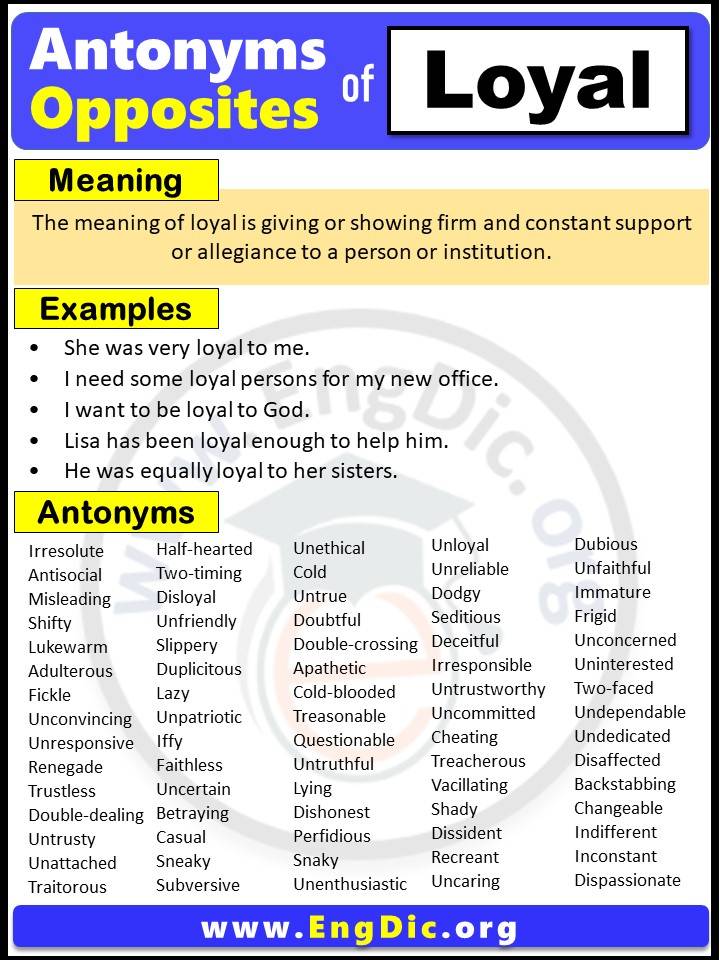Opposite of Loyal, Antonyms of loyal with meaning and Example Sentences in English PDF