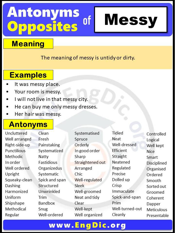 Opposite Of Messy With Meaning And Examples Pdf EngDic