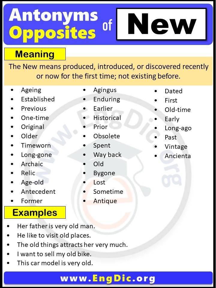 Opposite of New, Antonyms of New with meaning and Example Sentences in English PDF