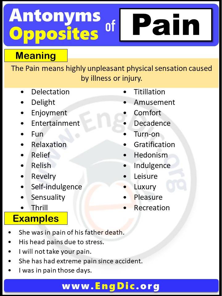 Opposite of Pain, Antonyms of Pain (Example Sentences)