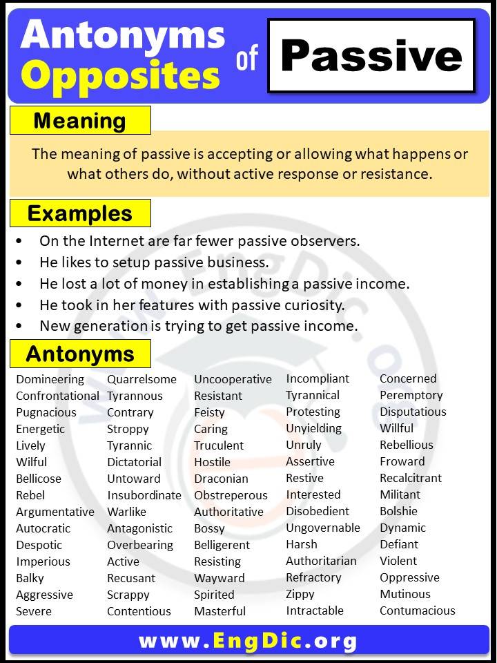 Opposite of Passive, Antonyms of passive (Example Sentences)