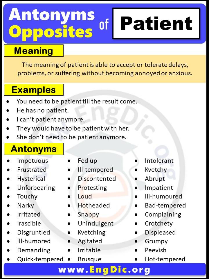 Opposite of Patient, Antonyms of Patient (Example Sentences)