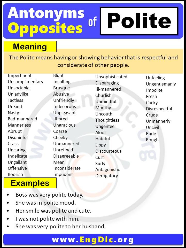 Opposite of Polite, Antonyms of Polite with meaning and Example Sentences in English PDF