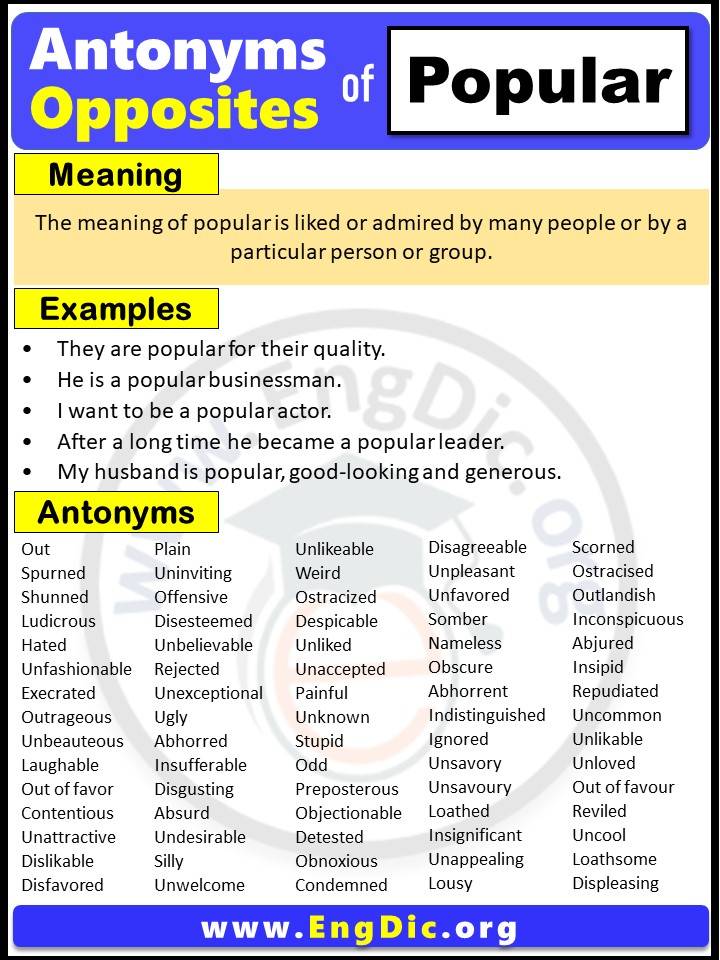 Opposite of Popular, Antonyms of popular (Example Sentences)