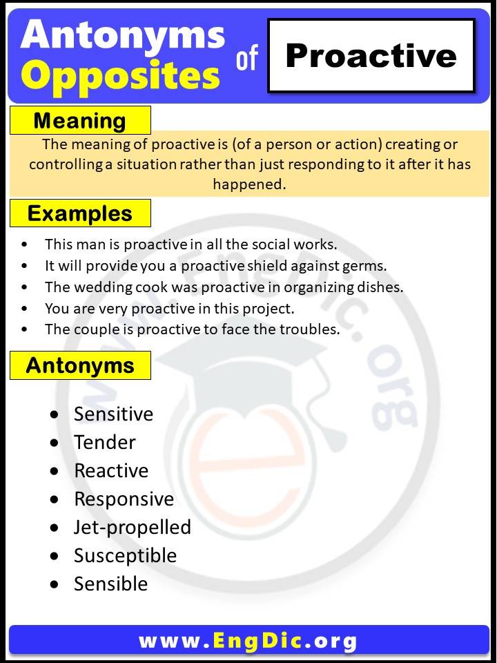 Opposite of Proactive, Antonyms of proactive with meaning and Example Sentences