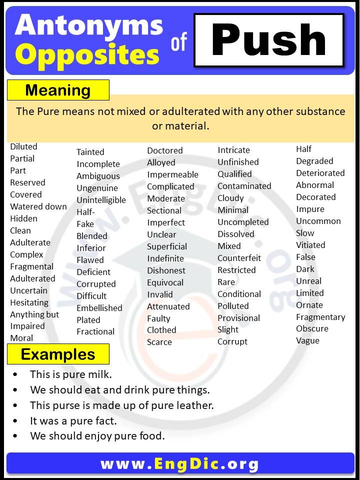 Opposite of Pure, Antonyms of Pure with meaning and Example Sentences in English PDF
