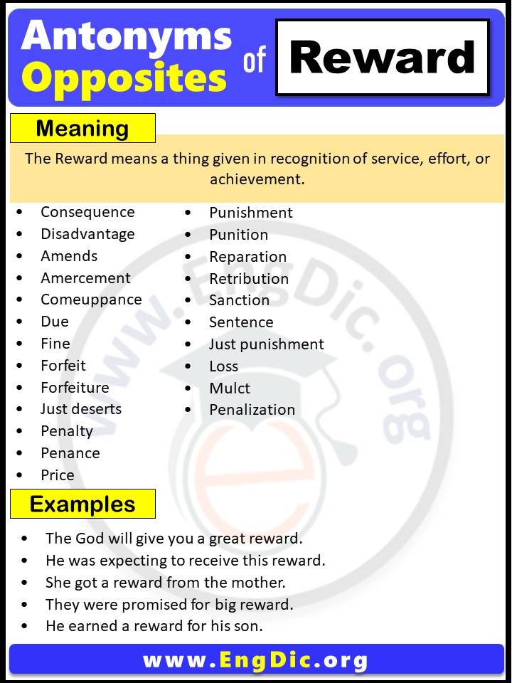 Opposite of Reward, Antonyms of Reward with meaning and Example Sentences in English PDF