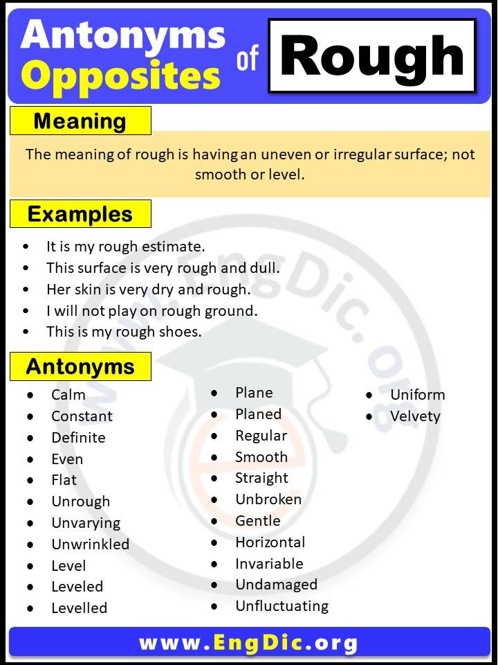 Opposite of Rough, Antonyms of rough with meaning and Example Sentences in English PDF