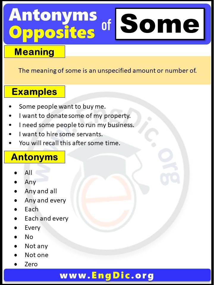 Opposite of Some, Antonyms of some with meaning and Example Sentences in English PDF