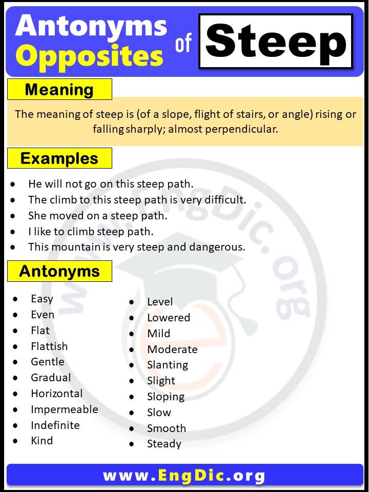 Opposite of Steep, Antonyms of steep with meaning and Example Sentences in English PDF