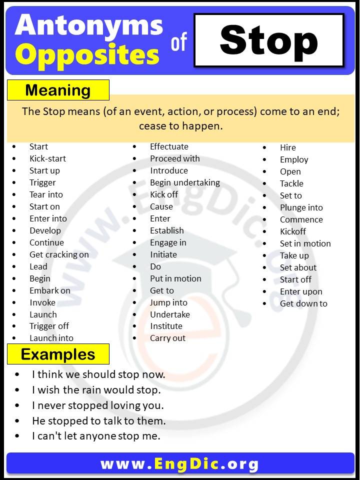 Opposite Of Stop Antonyms Of Stop Example Sentences EngDic