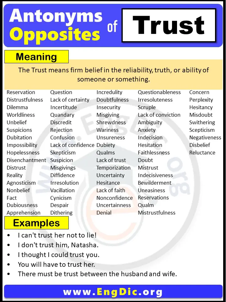 Opposite of Trust, Antonyms of Trust with meaning and Example Sentences in English PDF