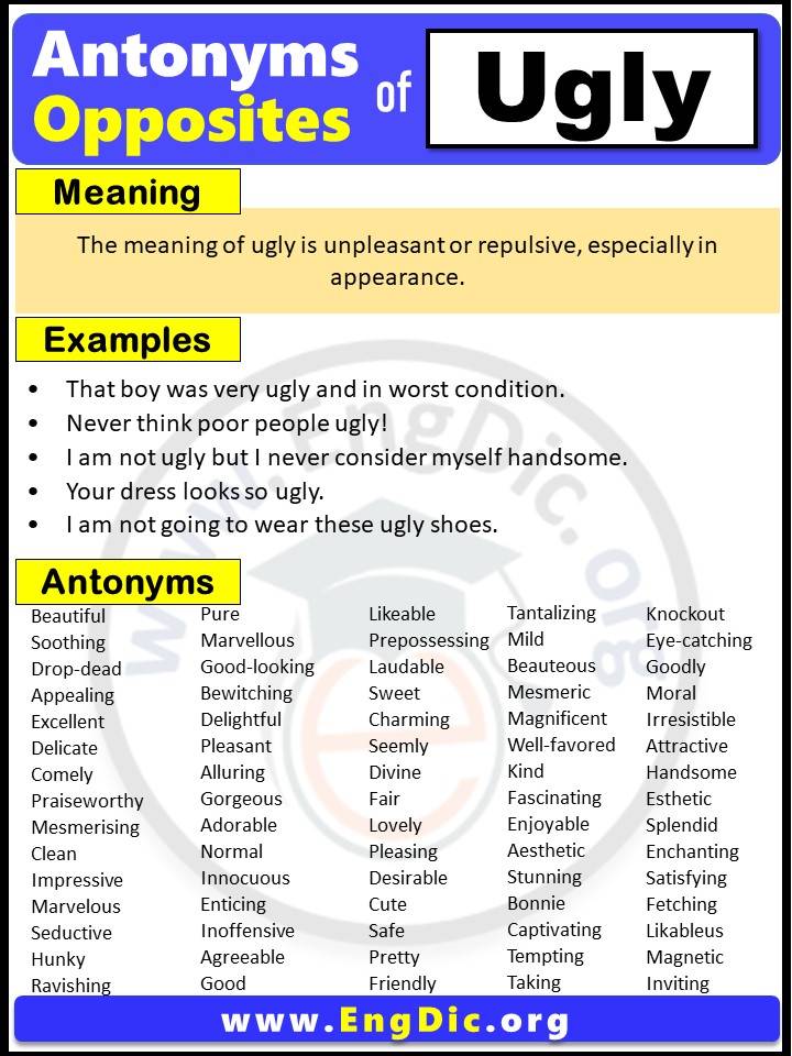 Opposite of Ugly, Antonyms of ugly (Example Sentences)