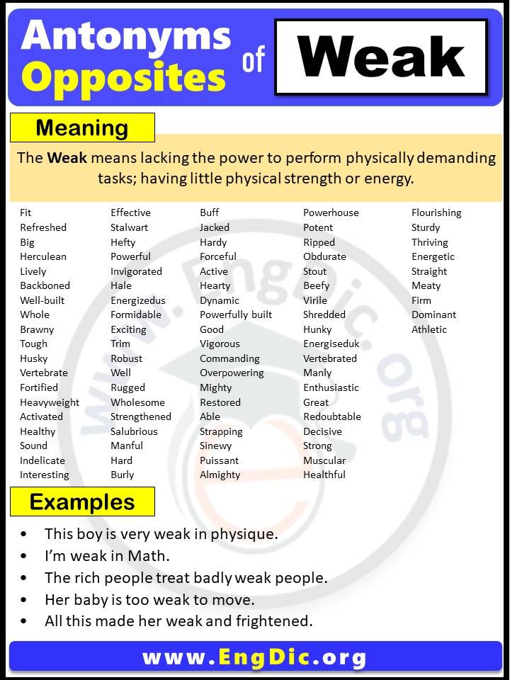 Opposite of Weak, Antonyms of Weak (Example Sentences)