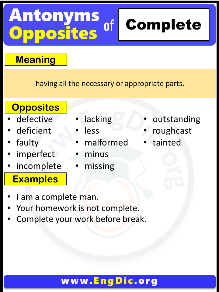 Opposite Of Complete, Antonyms of Complete (Example Sentences)