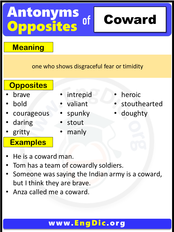 Opposite Of Coward, Antonyms of Coward (Example Sentences)