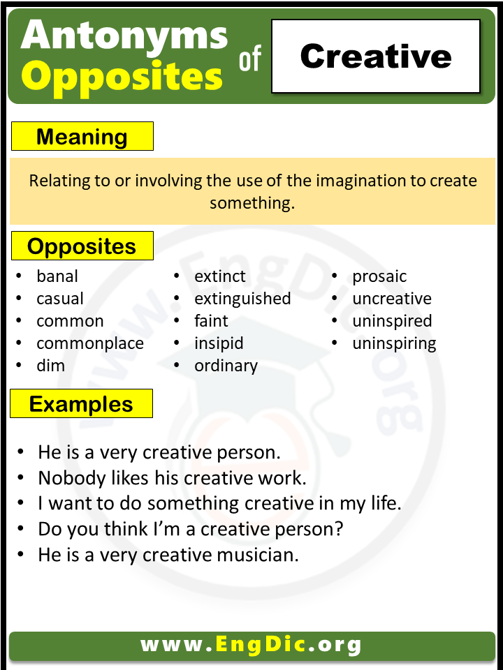 Opposite Of creative, Antonyms of creative, Meaning and Example Sentences