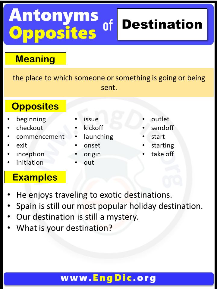Opposite Of Destination, Antonyms of Destination, Meaning and Example Sentences