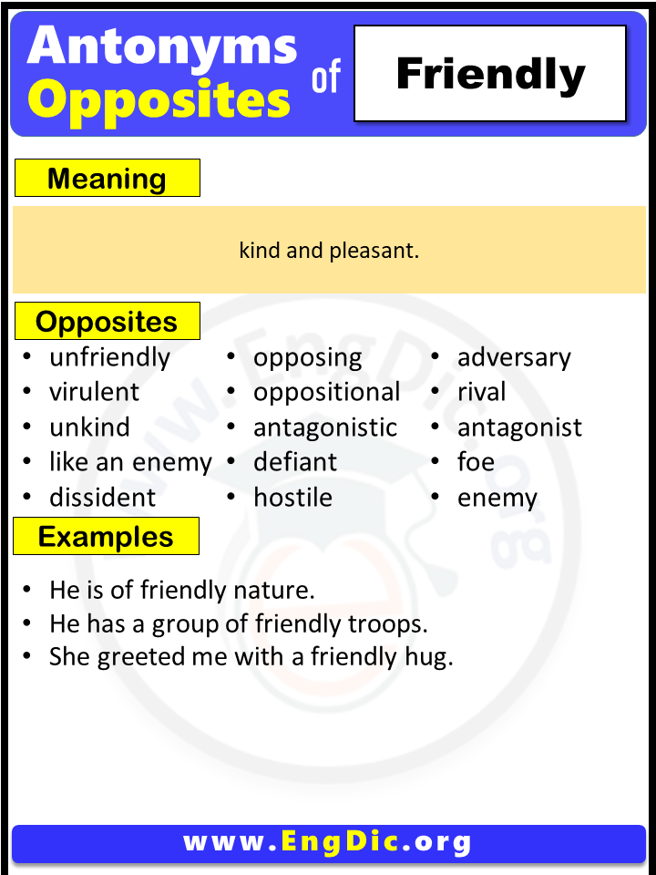 Opposite Of Friendly, Antonyms of Friendly, Meaning and Example Sentences